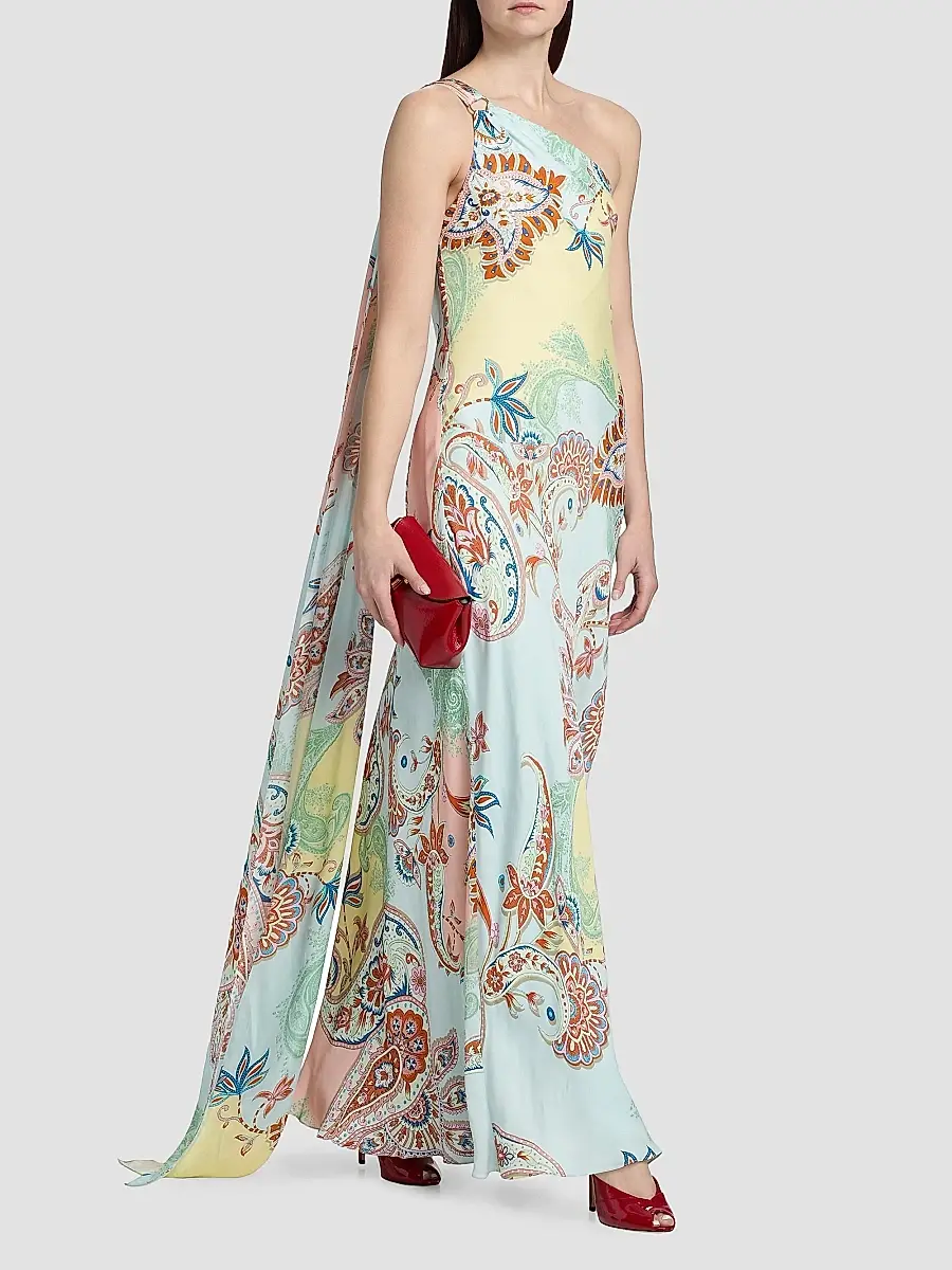 Hemant & Nandita Women's One-Shoulder Sash Paisley Maxi Dress | Thumbnail 2 Hemant & Nandita Women's One-Shoulder Sash Paisley Maxi Dress | Thumbnail 2