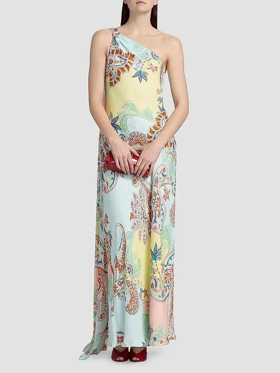 Hemant & Nandita Women's One-Shoulder Sash Paisley Maxi Dress | Thumbnail 3 Hemant & Nandita Women's One-Shoulder Sash Paisley Maxi Dress | Thumbnail 3