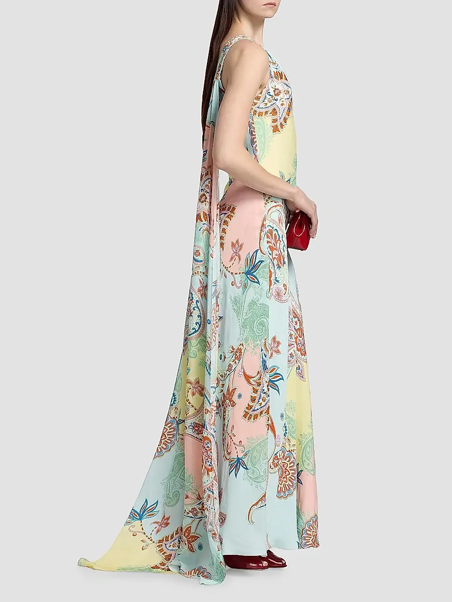 Hemant & Nandita Women's One-Shoulder Sash Paisley Maxi Dress | Thumbnail 4 Hemant & Nandita Women's One-Shoulder Sash Paisley Maxi Dress | Thumbnail 4