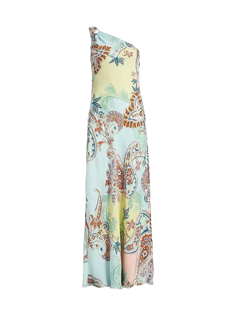 Women's One-Shoulder Sash Paisley Maxi Dress Women's One-Shoulder Sash Paisley Maxi Dress