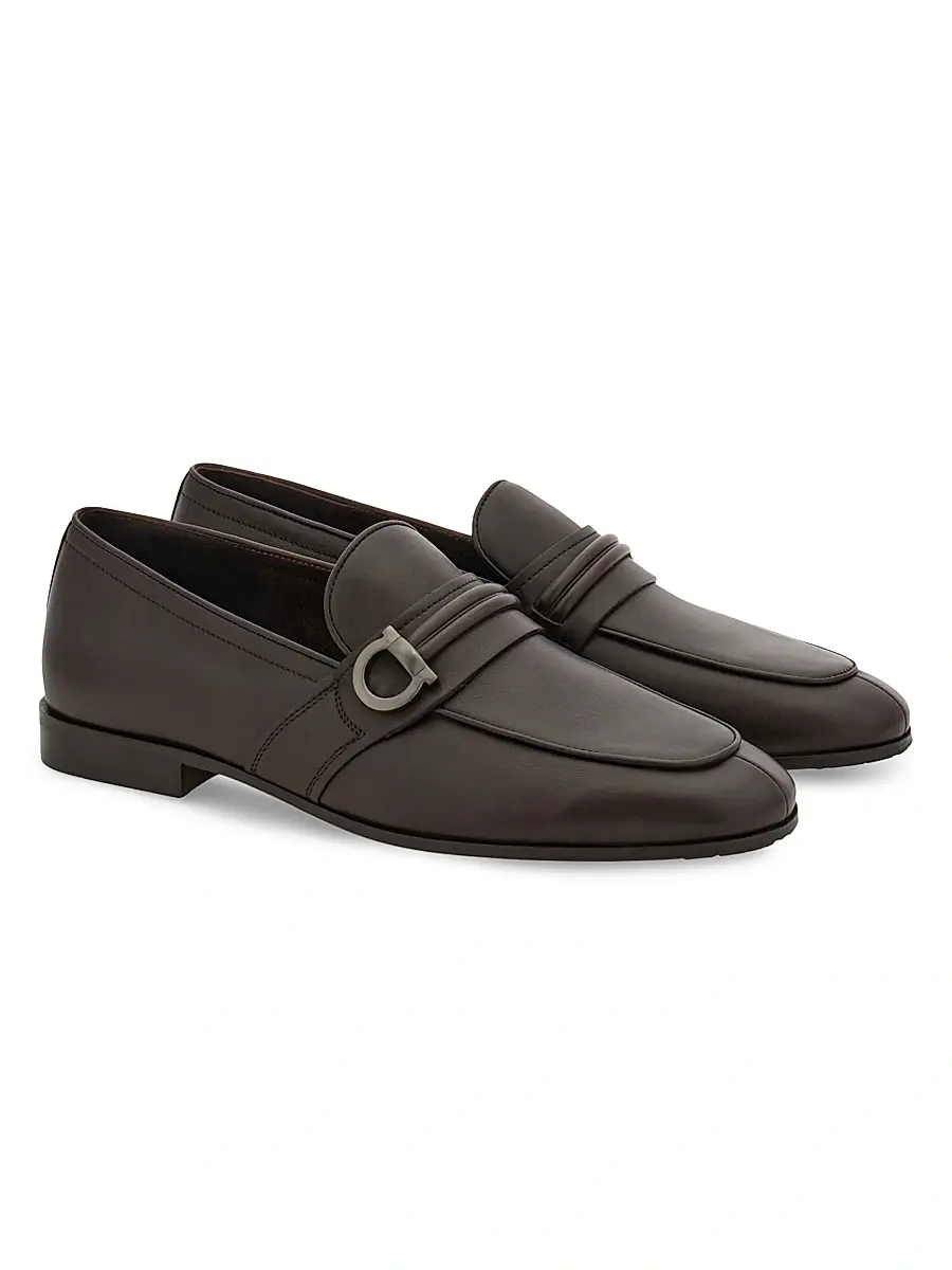 Ferragamo Men's Saddle Gancini Leather Loafers | Thumbnail 2 Ferragamo Men's Saddle Gancini Leather Loafers | Thumbnail 2