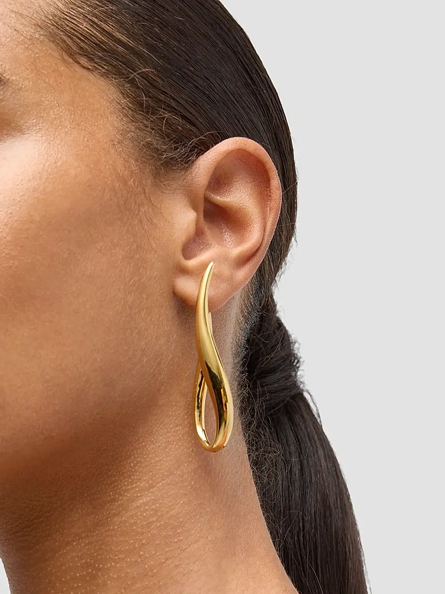 LISA NIK Women's 18K Yellow Gold Wavy Drop Earrings | Thumbnail 2