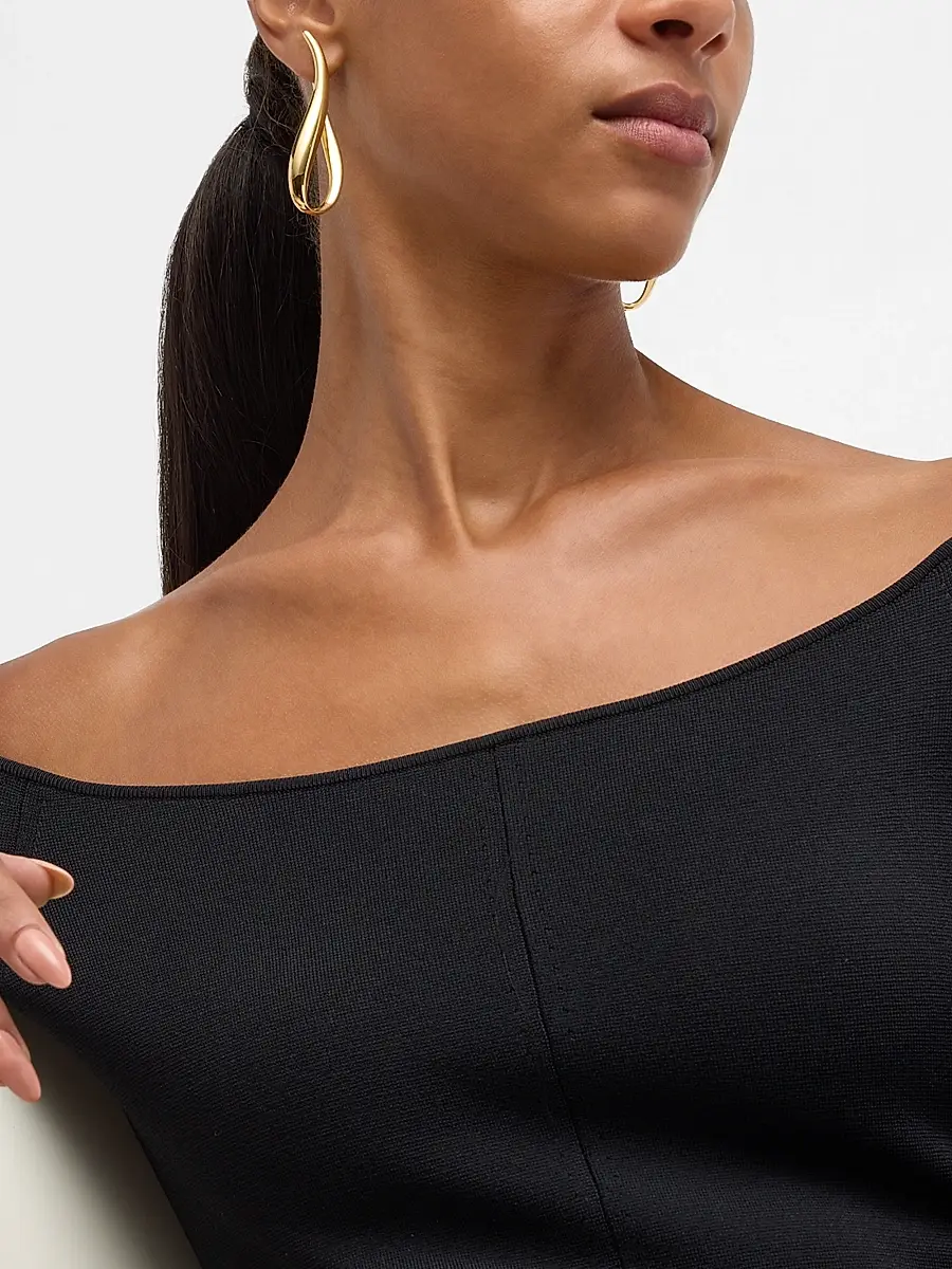 LISA NIK Women's 18K Yellow Gold Wavy Drop Earrings | Thumbnail 5