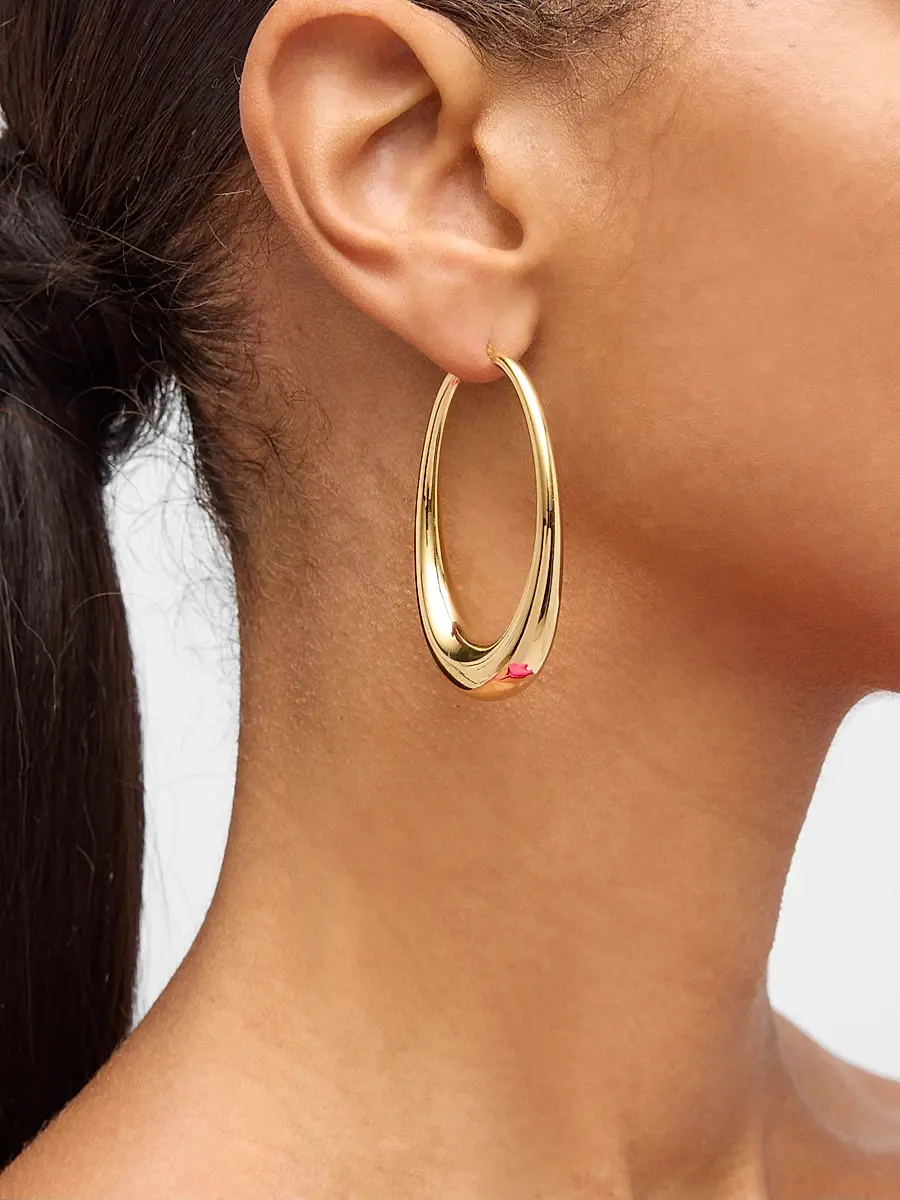 LISA NIK Women's 18K Yellow Gold Elongated Oval Hoop Earrings | Thumbnail 2