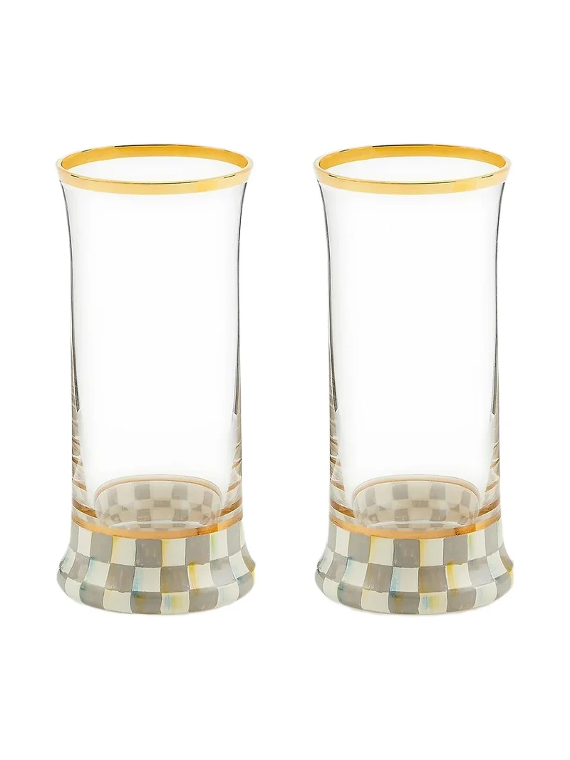 MacKenzie-Childs Sterling Check 2-Piece Highball Glass Set