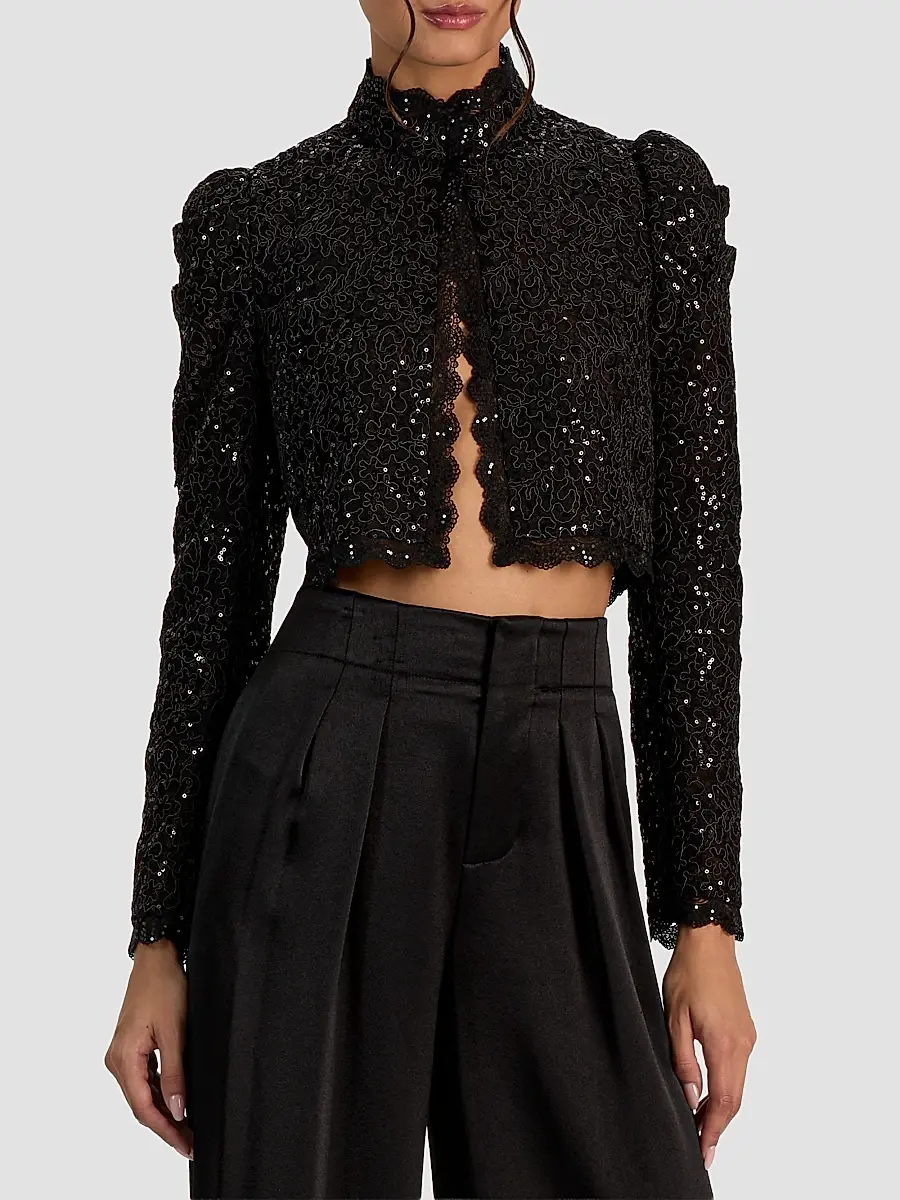 Alice + Olivia Women's Thomasina Embellished Lace Crop Jacket | Thumbnail 4 Alice + Olivia Women's Thomasina Embellished Lace Crop Jacket | Thumbnail 4