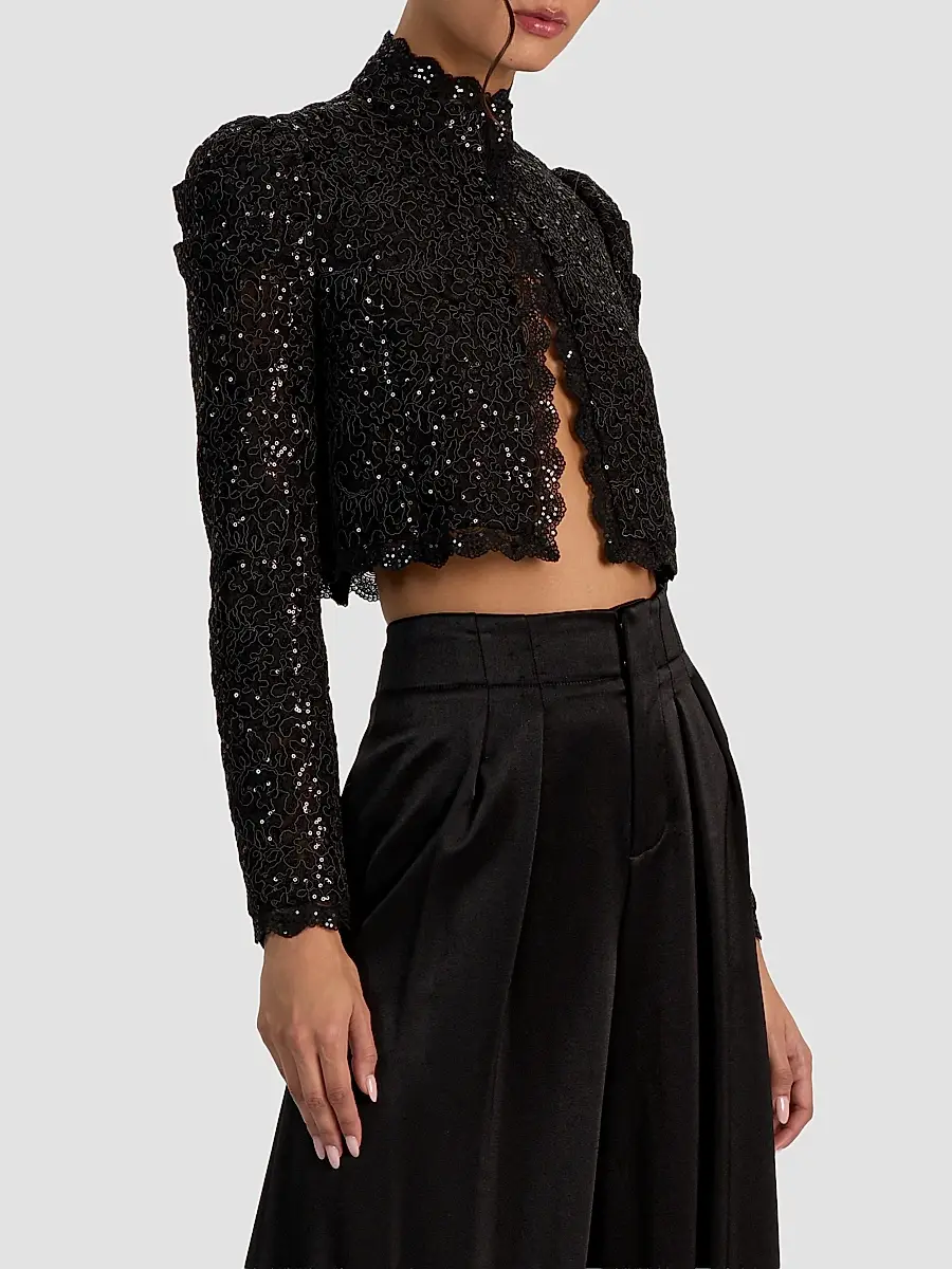 Alice + Olivia Women's Thomasina Embellished Lace Crop Jacket | Thumbnail 6 Alice + Olivia Women's Thomasina Embellished Lace Crop Jacket | Thumbnail 6