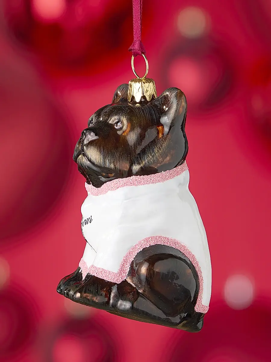 Joy To The World French Bulldog Glass Ornament | Thumbnail 2 Joy To The World French Bulldog Glass Ornament | Thumbnail 2
