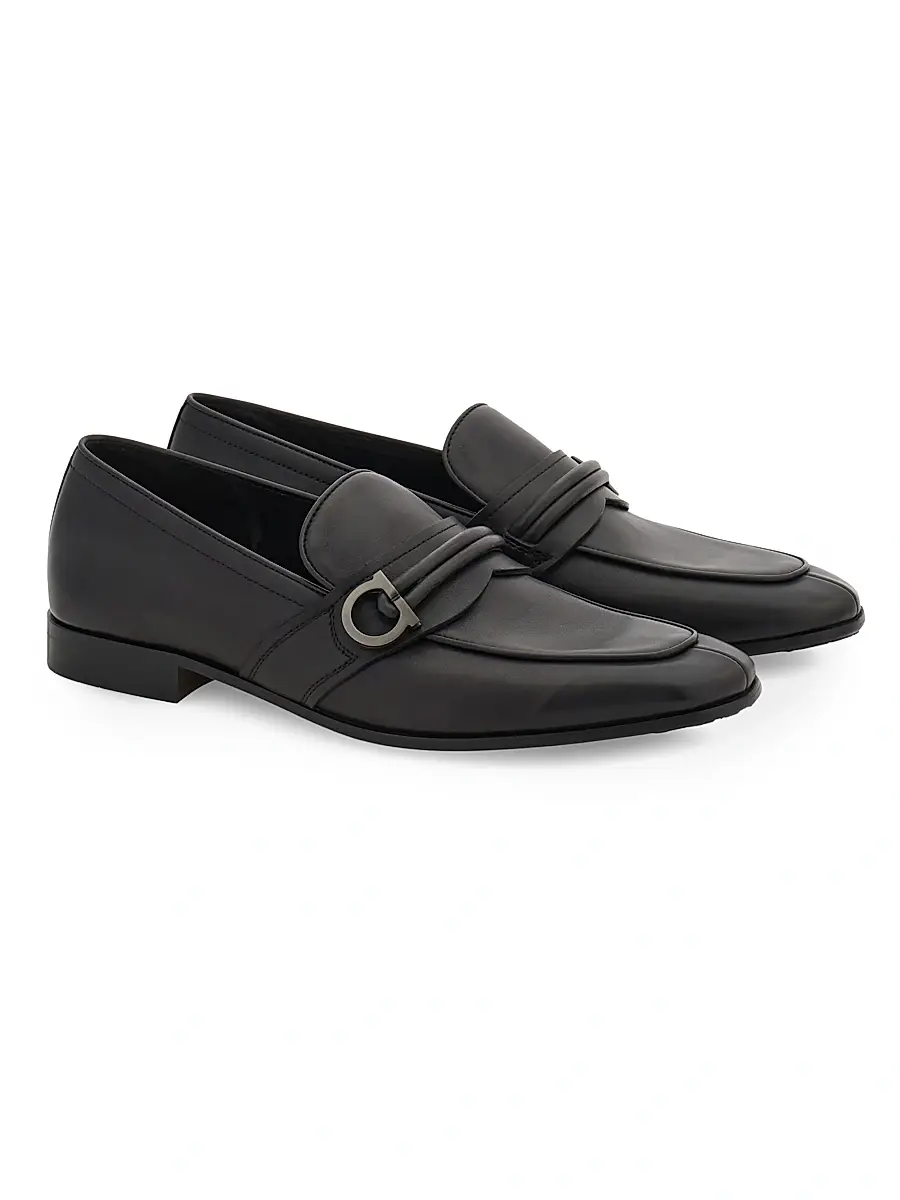 Ferragamo Men's Saddle Gancini Leather Loafers | Thumbnail 2