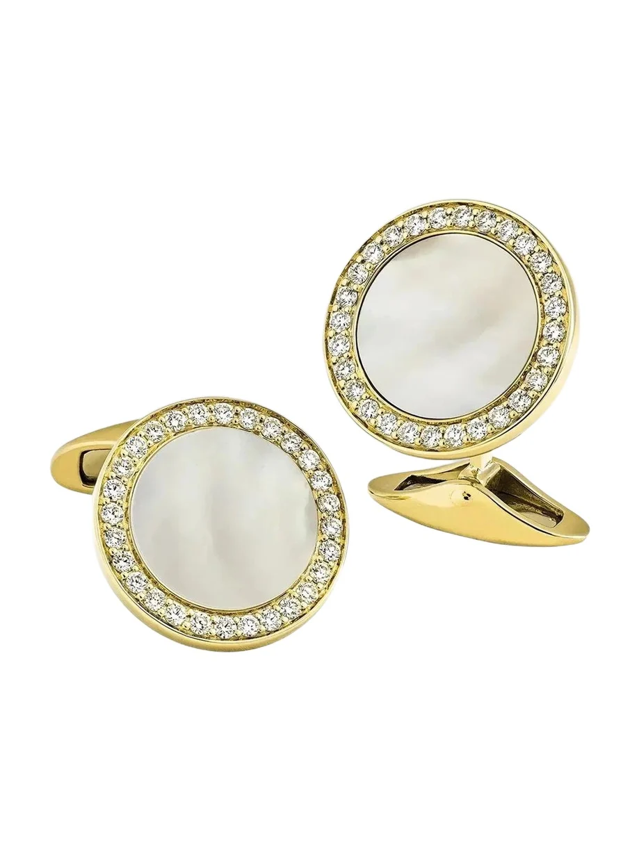 Men's Men's 18K Gold Mother-Of-Pearl Cufflinks with Diamonds - White