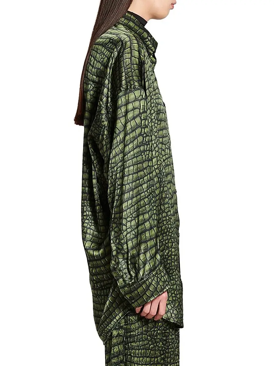 Balenciaga Women's Cocoon Shirt in Croc Silk Satin | Thumbnail 4