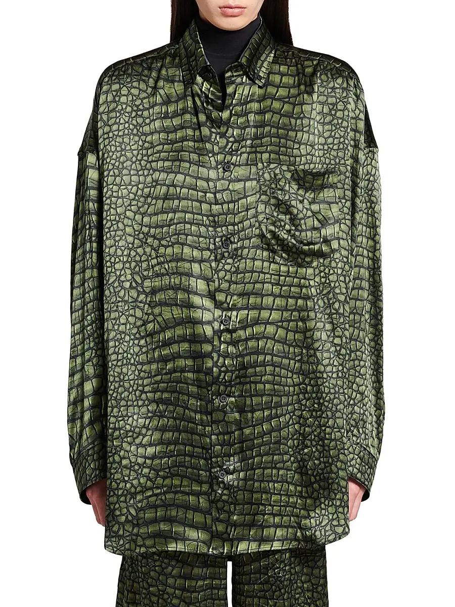 Balenciaga Women's Cocoon Shirt in Croc Silk Satin | Thumbnail 6