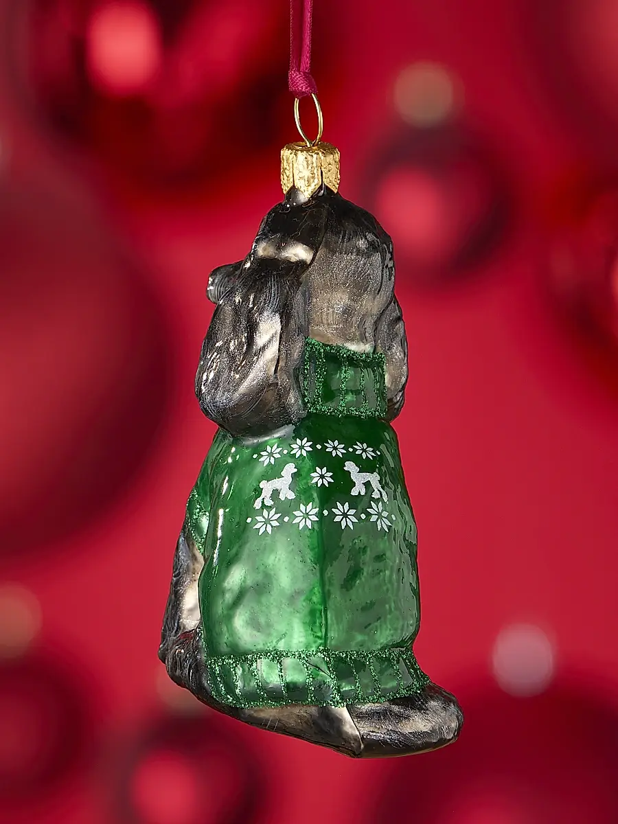 Joy To The World Poodle In Nordic Sweater Glass Ornament | Thumbnail 2 Joy To The World Poodle In Nordic Sweater Glass Ornament | Thumbnail 2