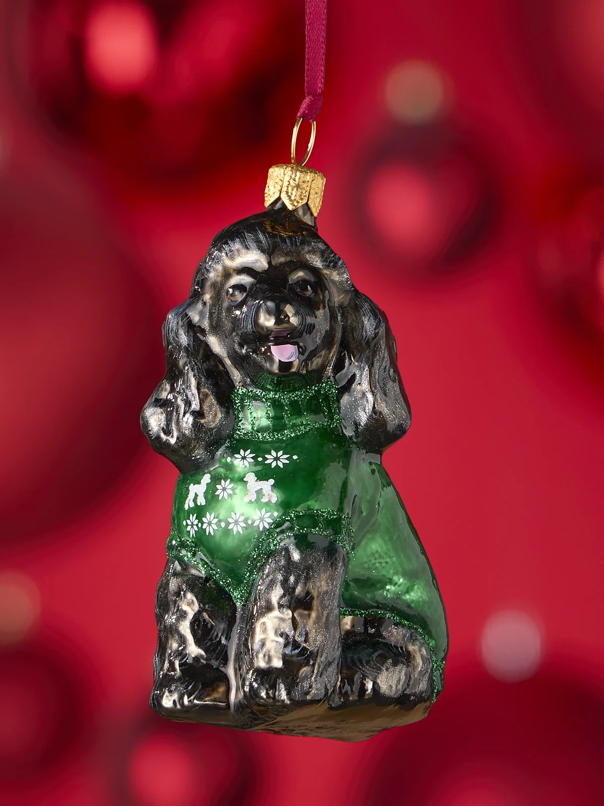 Joy To The World Poodle In Nordic Sweater Glass Ornament