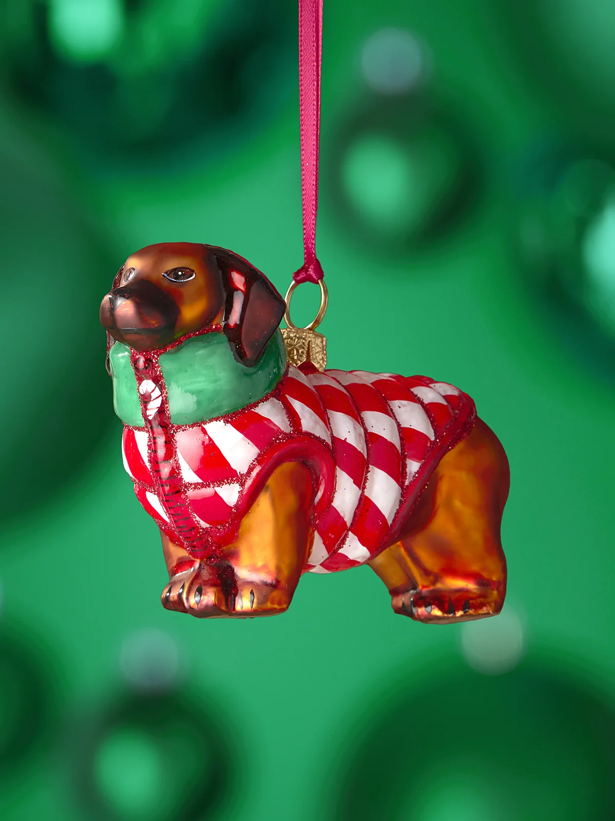 Joy To The World Dachshund Candy Cane Glass Ornament