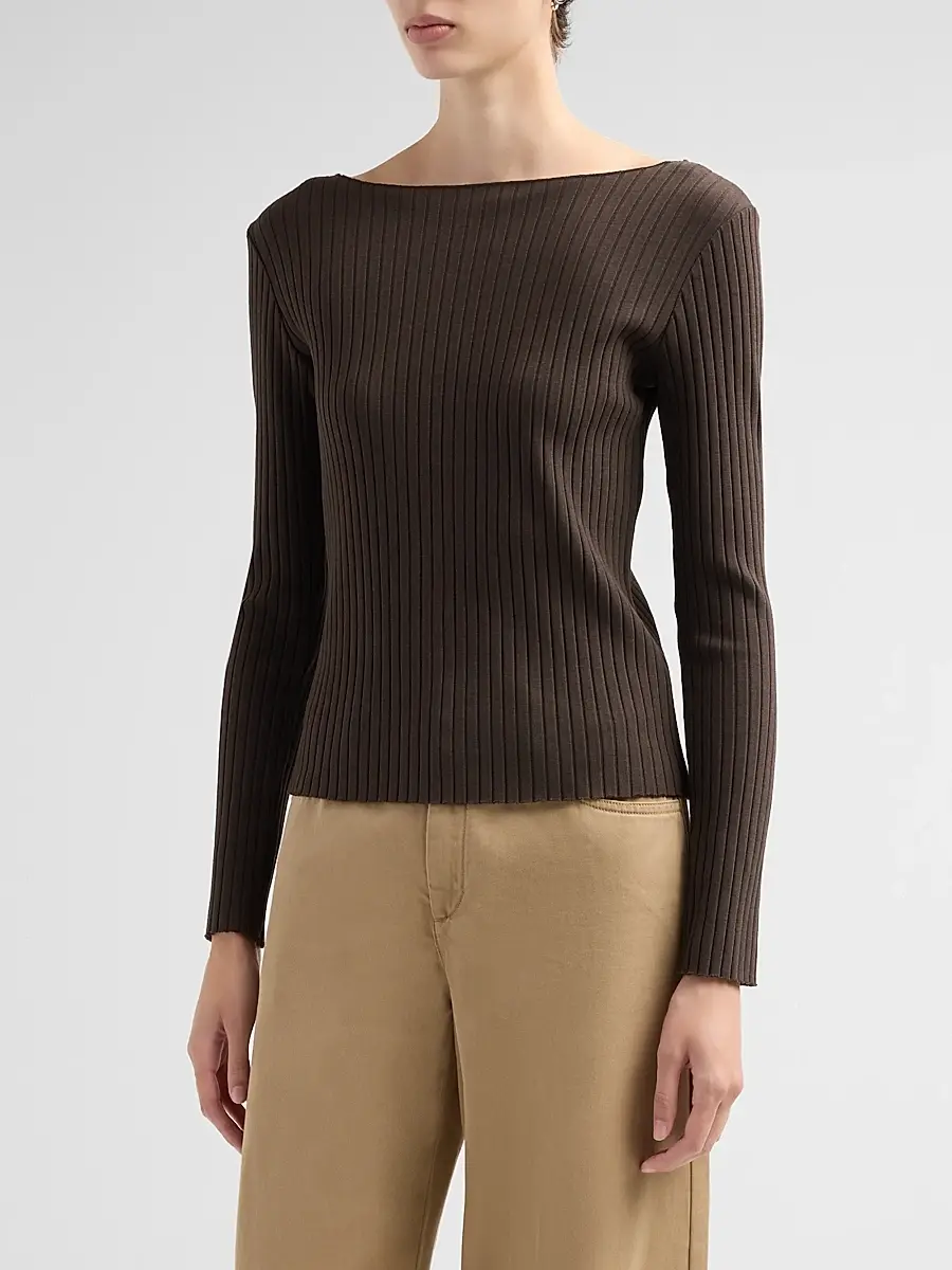 Vince Women's Boatneck Cotton Rib-Knit Sweater | Thumbnail 4 Vince Women's Boatneck Cotton Rib-Knit Sweater | Thumbnail 4