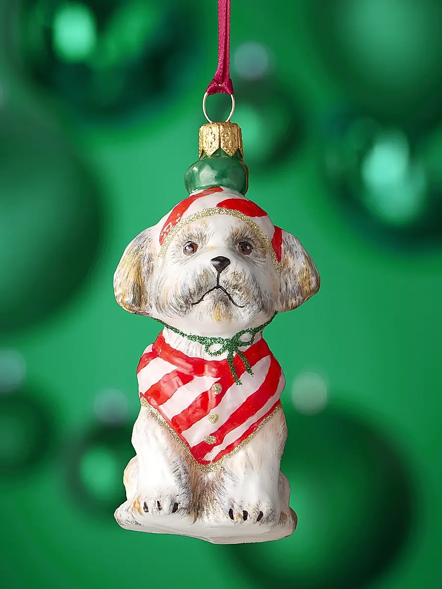 Joy To The World Shih Tzu Candy Cane Glass Ornament | Thumbnail 2 Joy To The World Shih Tzu Candy Cane Glass Ornament | Thumbnail 2