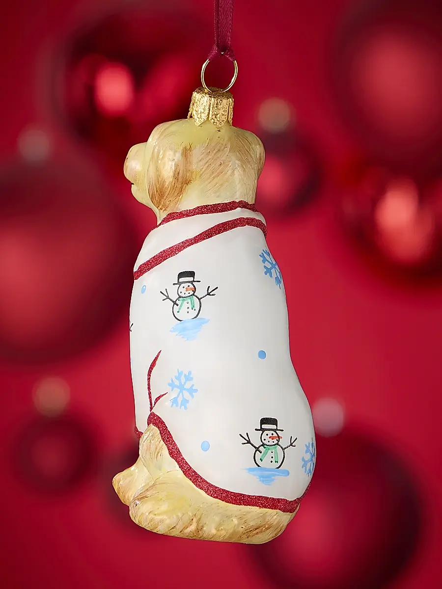 Joy To The World Golden Retriever In Christmas Pajamas Glass Ornament | Thumbnail 2 Joy To The World Golden Retriever In Christmas Pajamas Glass Ornament | Thumbnail 2