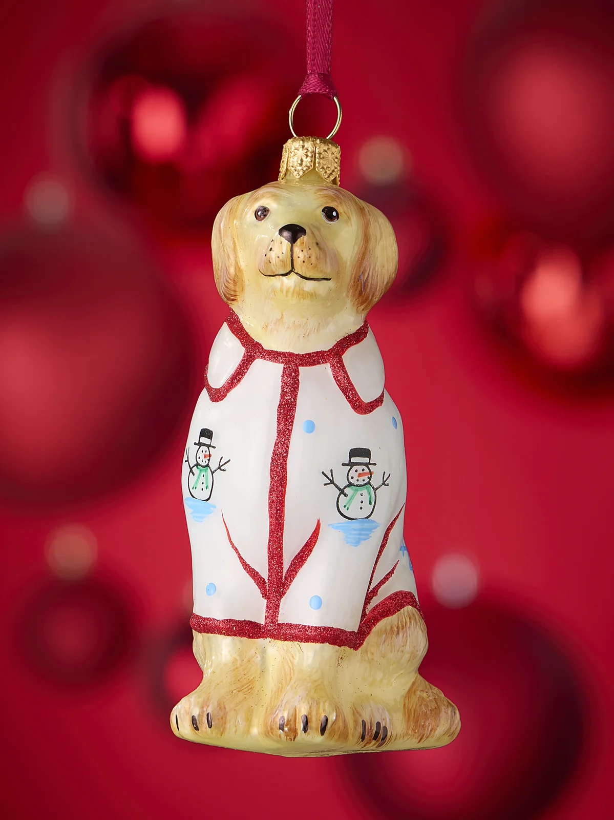 Joy To The World Golden Retriever In Christmas Pajamas Glass Ornament