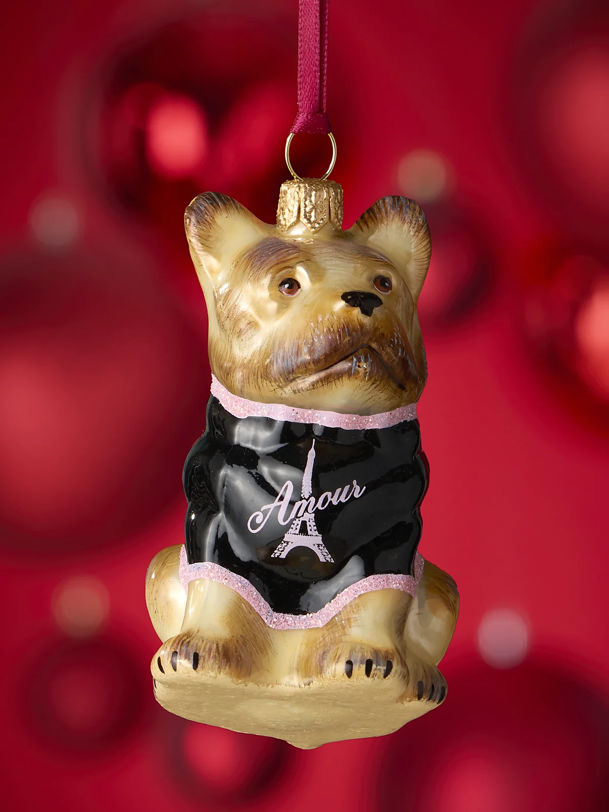 Joy To The World Glass French Bulldog Ornament