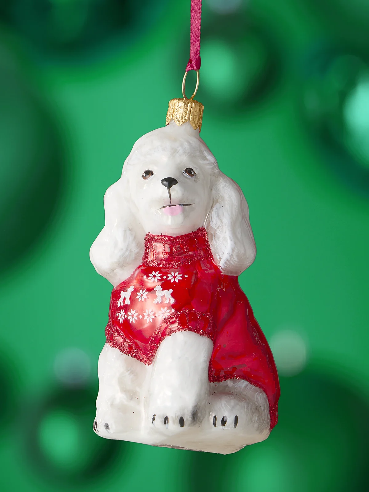 Joy To The World Poodle In Nordic Sweater Glass Ornament