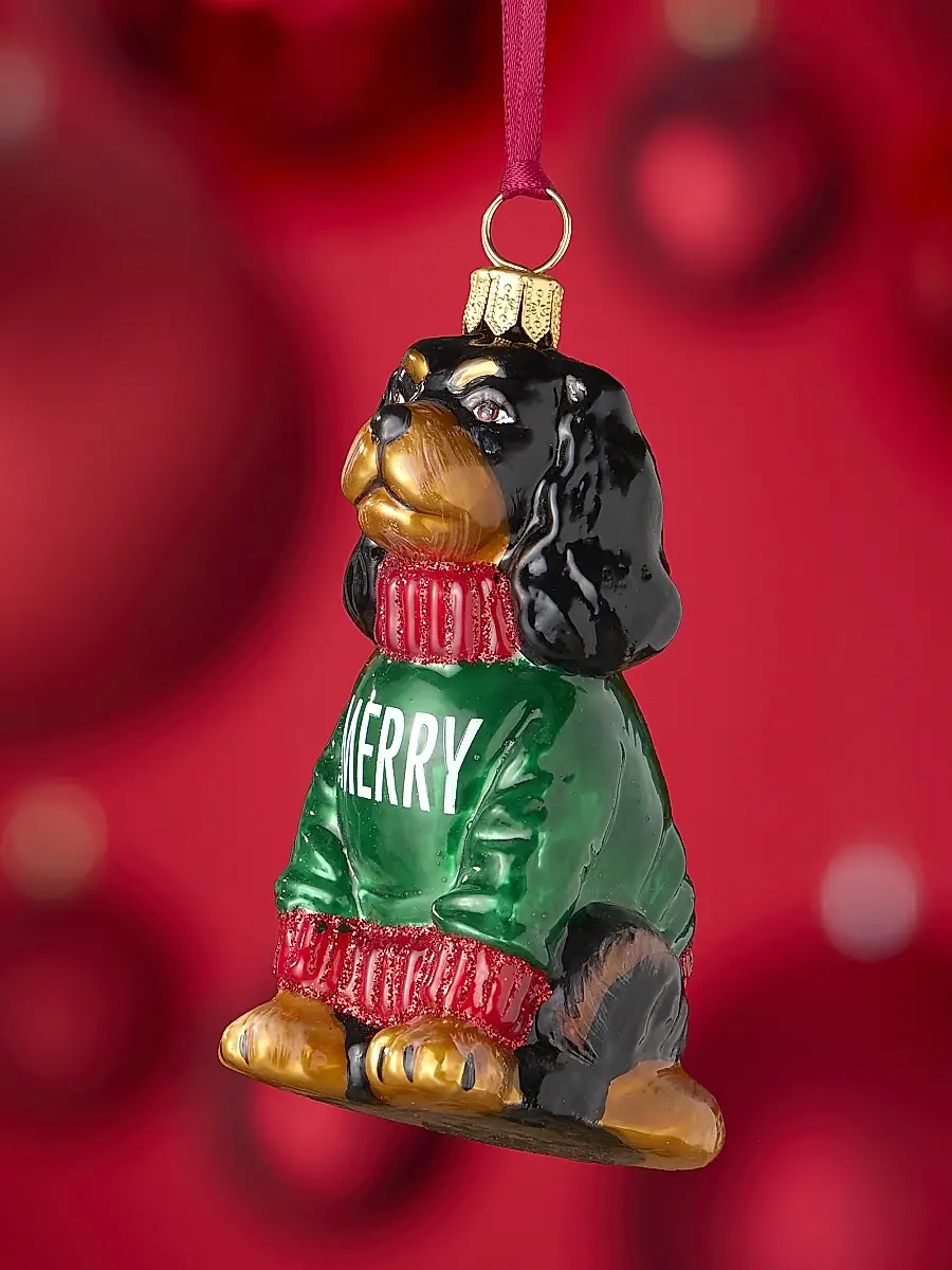 Joy To The World Cavalier King Charles Spaniel In "Merry" Sweater Glass Ornament | Thumbnail 2 Joy To The World Cavalier King Charles Spaniel In "Merry" Sweater Glass Ornament | Thumbnail 2