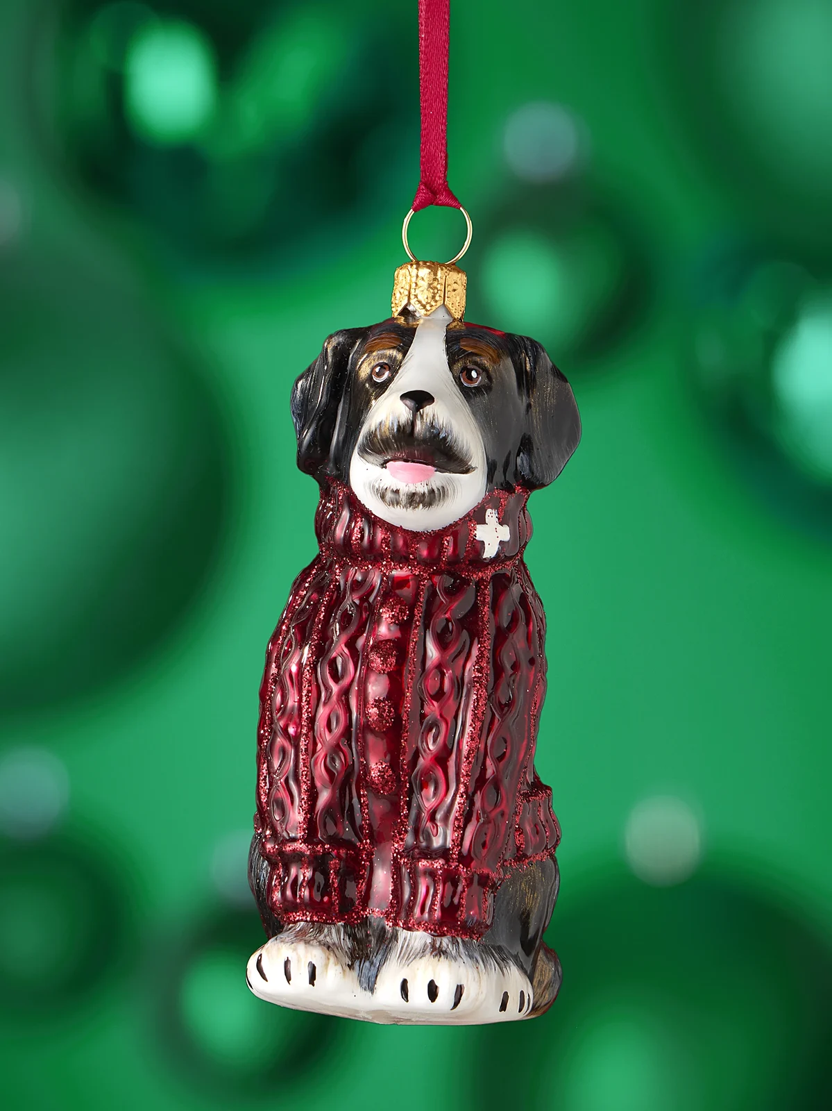Joy To The World Glass Bernese Mountain Dog Ornament