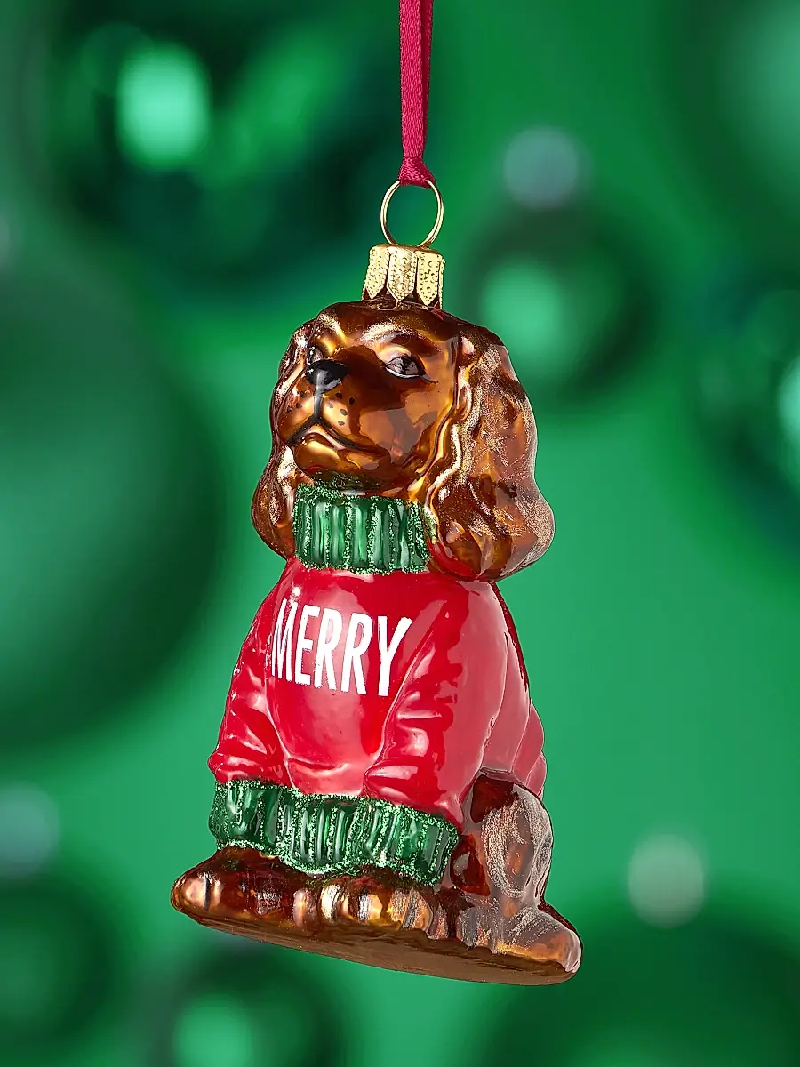 Joy To The World Cavalier King Charles Spaniel In "Merry" Sweater Glass Ornament | Thumbnail 2 Joy To The World Cavalier King Charles Spaniel In "Merry" Sweater Glass Ornament | Thumbnail 2