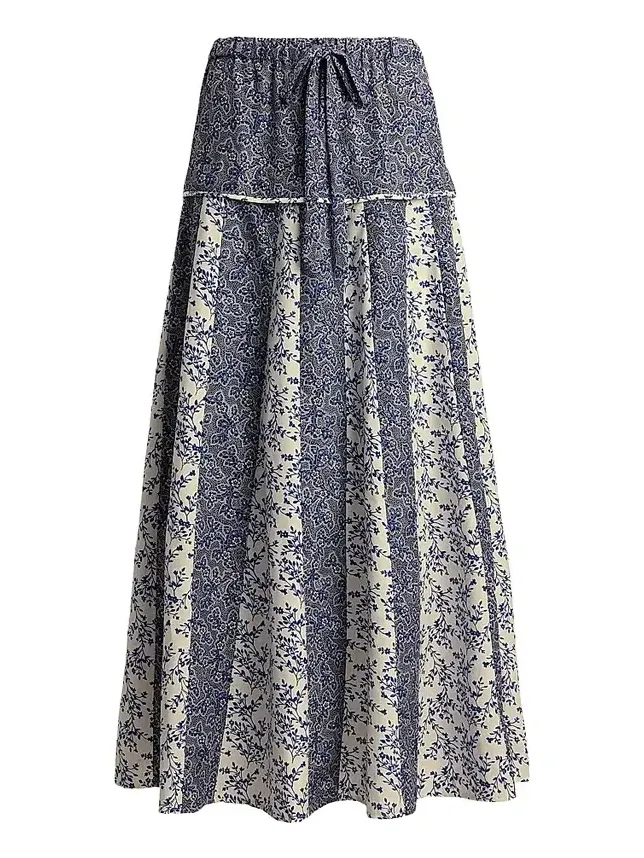 Women's Floral Cotton-Silk A-Line Maxi Skirt