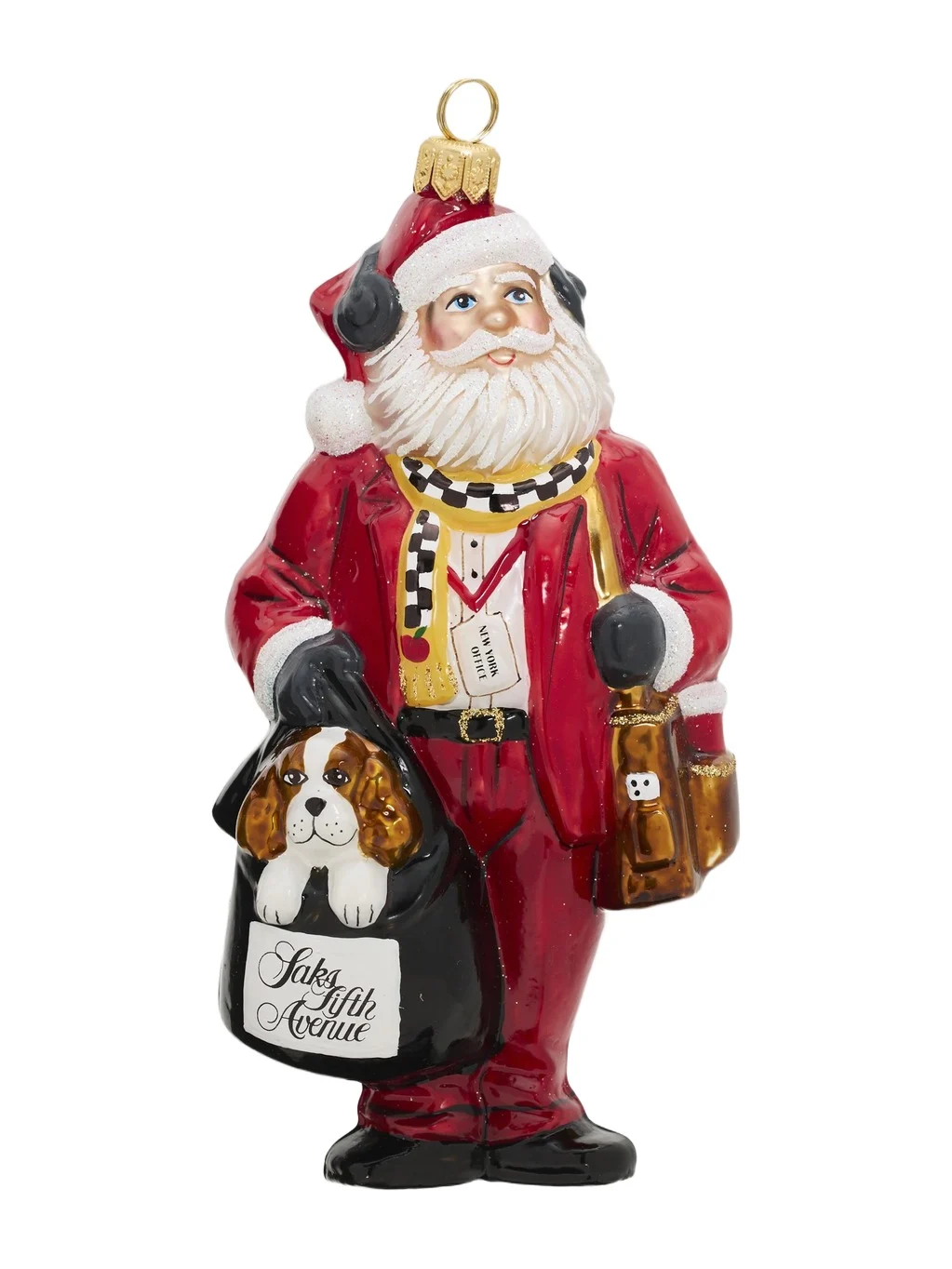 Saks Fifth Avenue Commuter Santa Glass Ornament
