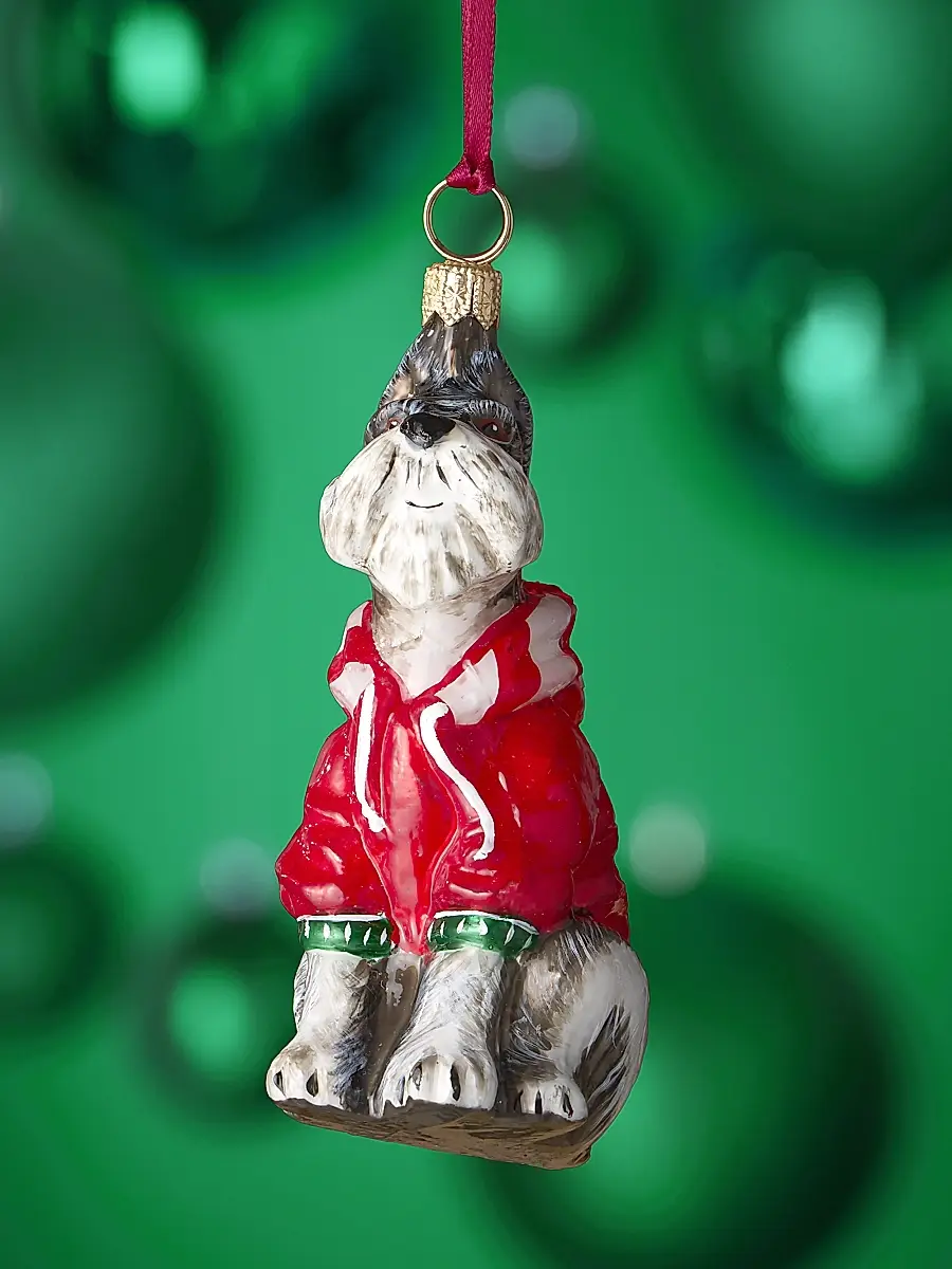 Joy To The World Custom Design Gray Schnauzer in Candy Cane Hoodie Christmas Ornament | Thumbnail 2 Joy To The World Custom Design Gray Schnauzer in Candy Cane Hoodie Christmas Ornament | Thumbnail 2