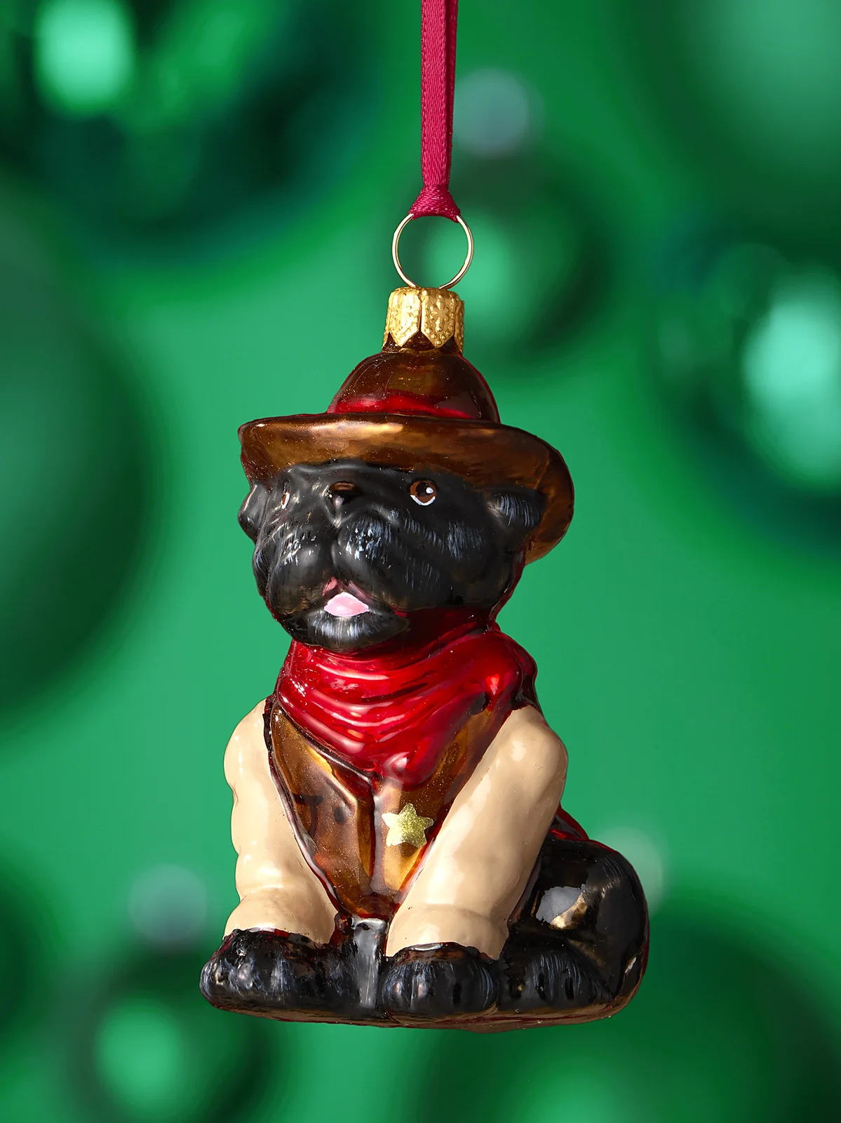 Joy To The World Western Pug Glass Ornament
