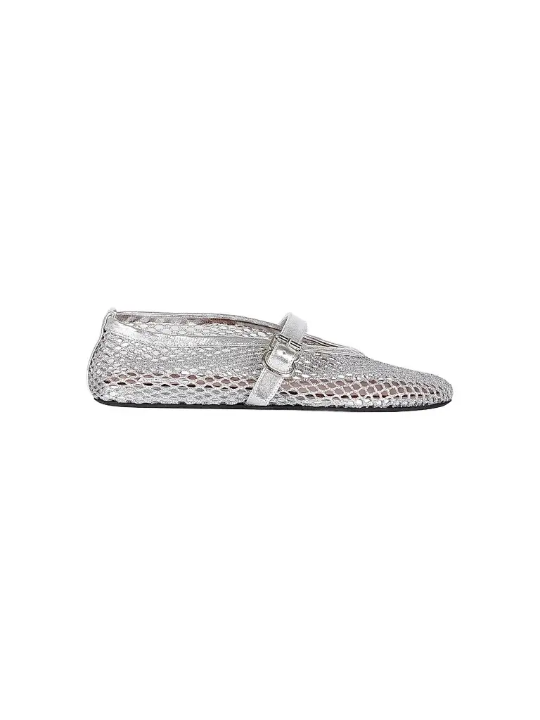 Alaïa Women's Metallic Mesh Mary Jane Ballerina Flats