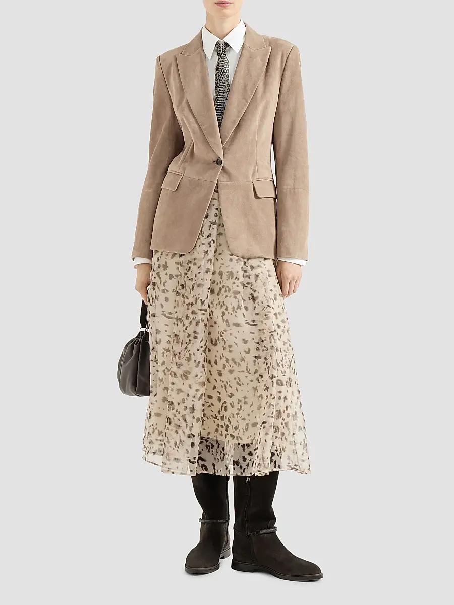 Brunello Cucinelli Women's Suede Blazer with Monili - Light Brown | Thumbnail 2 Brunello Cucinelli Women's Suede Blazer with Monili - Light Brown | Thumbnail 2