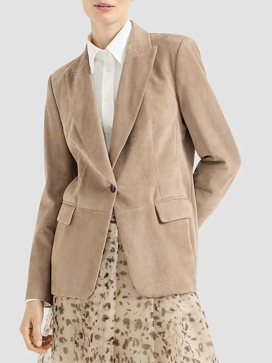 Brunello Cucinelli Women's Suede Blazer with Monili - Light Brown | Thumbnail 3 Brunello Cucinelli Women's Suede Blazer with Monili - Light Brown | Thumbnail 3