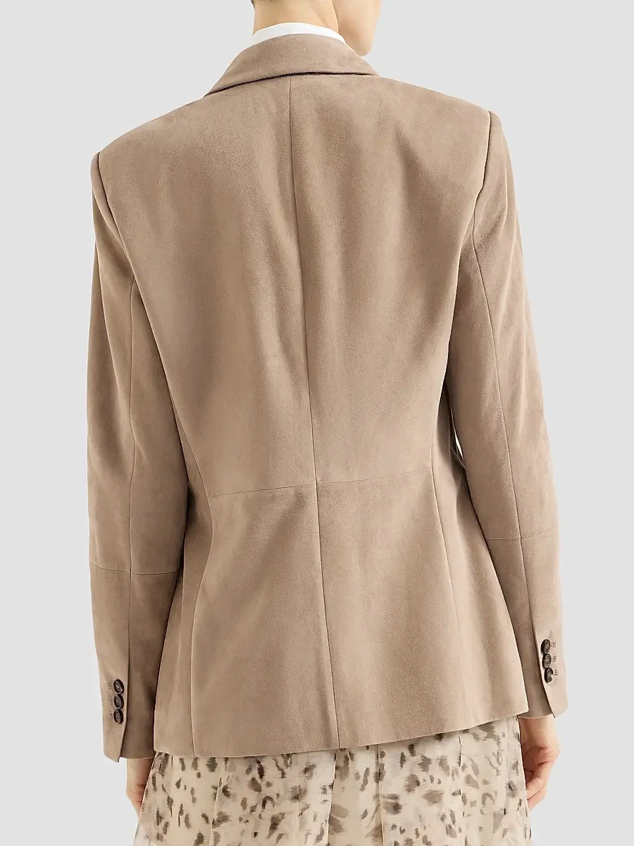 Brunello Cucinelli Women's Suede Blazer with Monili - Light Brown | Thumbnail 4 Brunello Cucinelli Women's Suede Blazer with Monili - Light Brown | Thumbnail 4