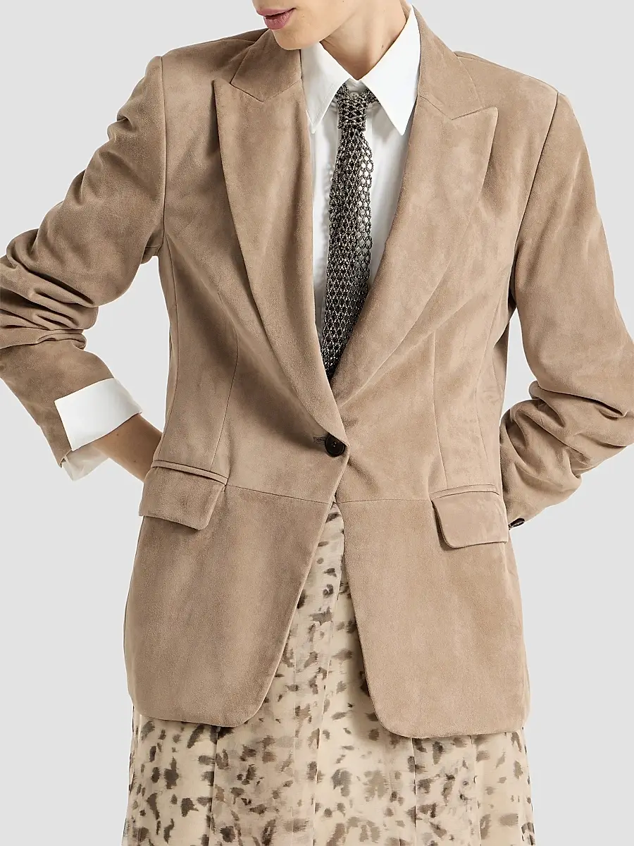 Brunello Cucinelli Women's Suede Blazer with Monili - Light Brown | Thumbnail 5 Brunello Cucinelli Women's Suede Blazer with Monili - Light Brown | Thumbnail 5