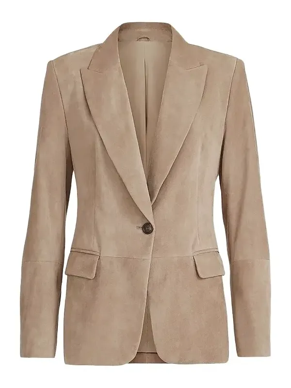 Women's Suede Blazer with Monili - Light Brown Women's Suede Blazer with Monili - Light Brown