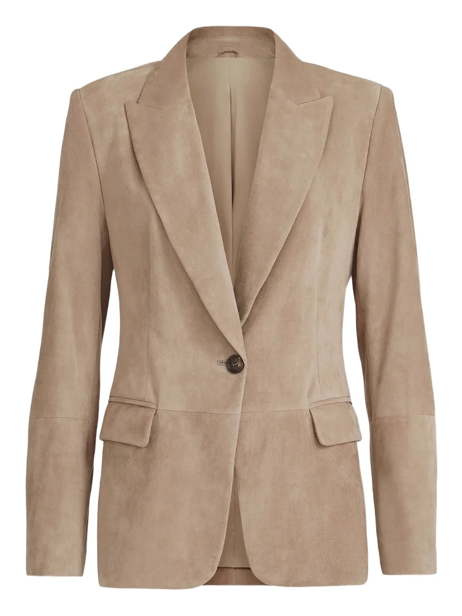 Women's Suede Blazer with Monili - Light Brown Women's Suede Blazer with Monili - Light Brown