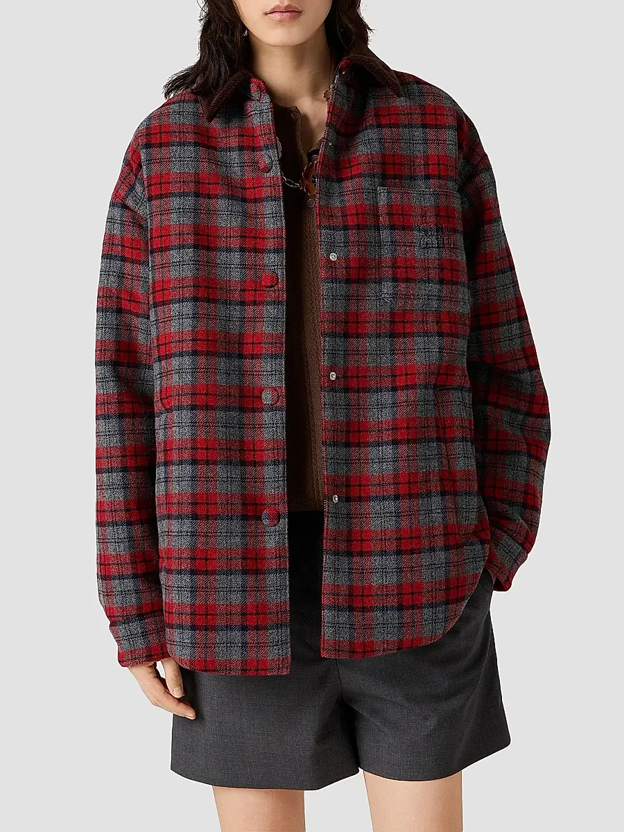 Miu Miu Women's Medium-Weight Plaid Check Down Jacket | Thumbnail 2