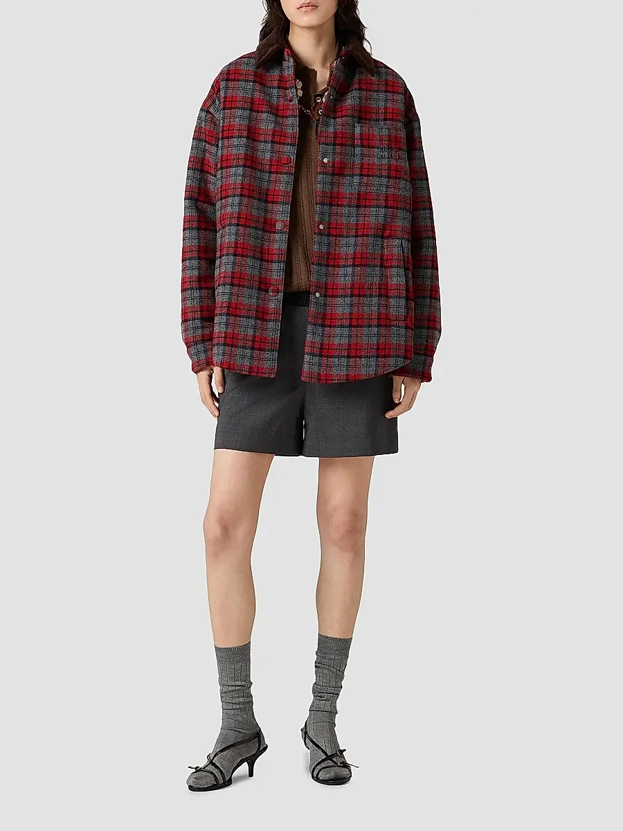 Miu Miu Women's Medium-Weight Plaid Check Down Jacket | Thumbnail 6