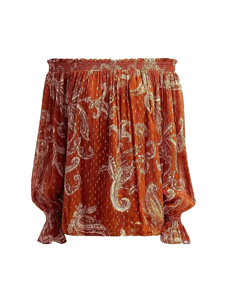 Hemant & Nandita Women's Ruza Paisley Smocked Off-the-Shoulder Top