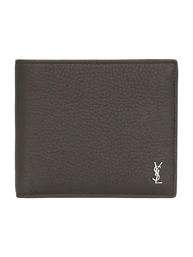 Saint Laurent Men's Tiny Cassandre East-West Wallet in Grained Leather - Urban Grey