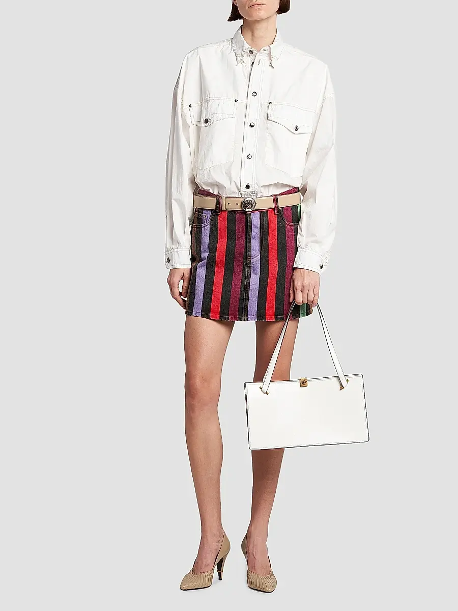 Versace Women's La Vacanza Striped Rigid Denim Miniskirt | Thumbnail 2 Versace Women's La Vacanza Striped Rigid Denim Miniskirt | Thumbnail 2