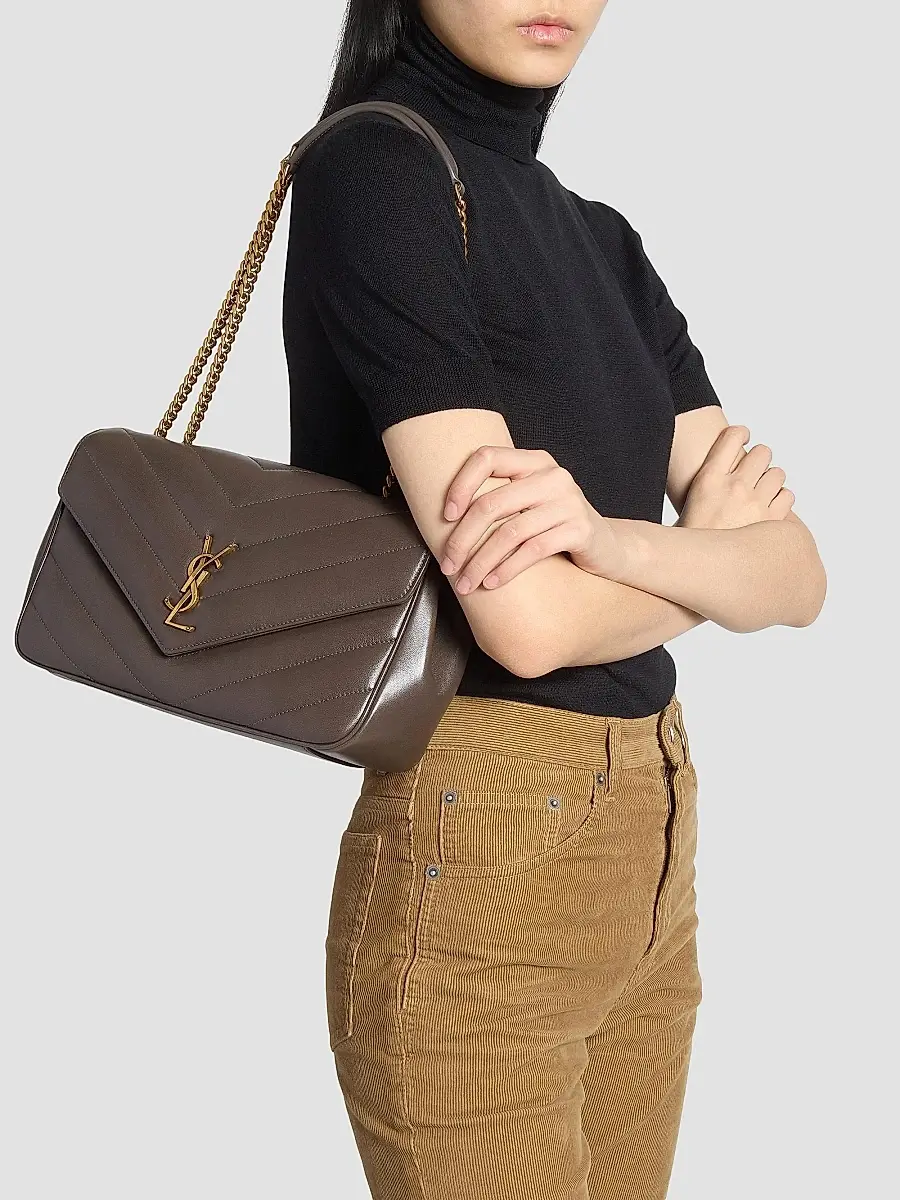 Saint Laurent Women's Loulou Medium Shoulder Bag in Lambskin Leather - Urban Grey | Thumbnail 3