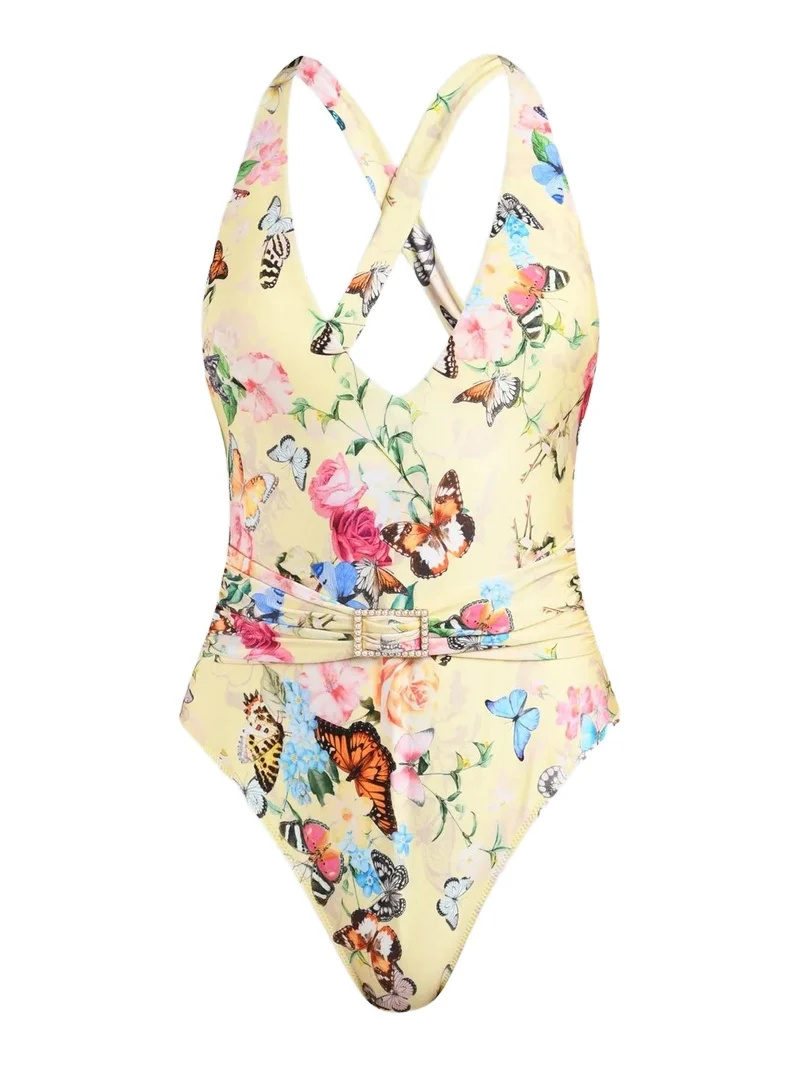 Women's Lisa Garden Butterflies Plunge One-Piece Swimsuit
