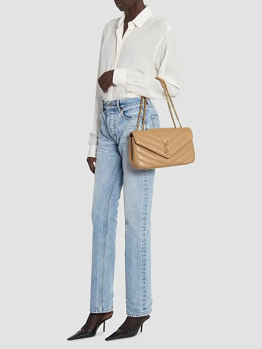 Saint Laurent Women's Loulou Medium Shoulder Bag in Lambskin Leather - Natural Tan | Thumbnail 2 Saint Laurent Women's Loulou Medium Shoulder Bag in Lambskin Leather - Natural Tan | Thumbnail 2