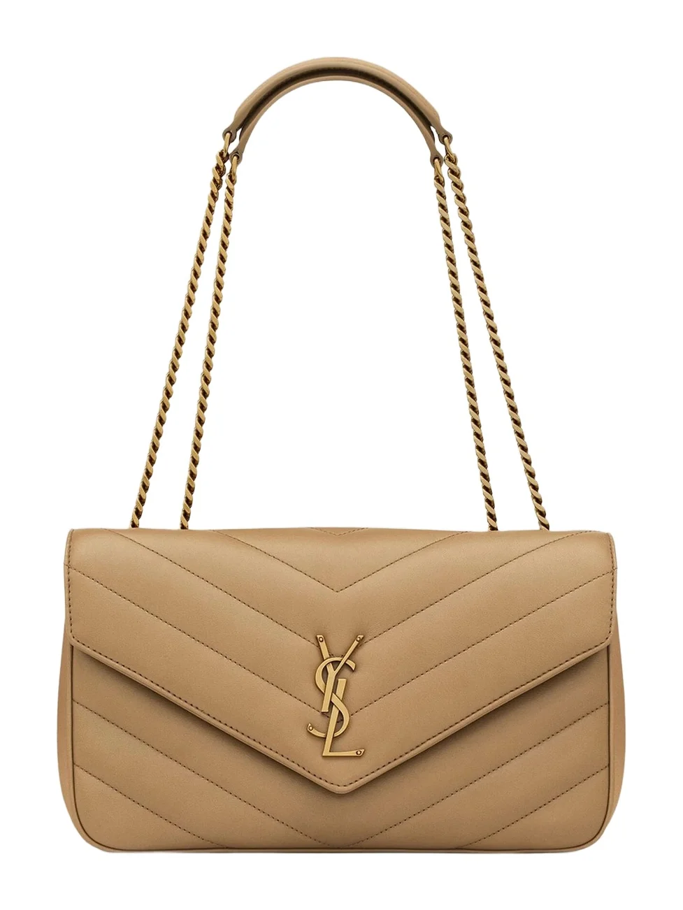 Saint Laurent Women's Loulou Medium Shoulder Bag in Lambskin Leather - Natural Tan