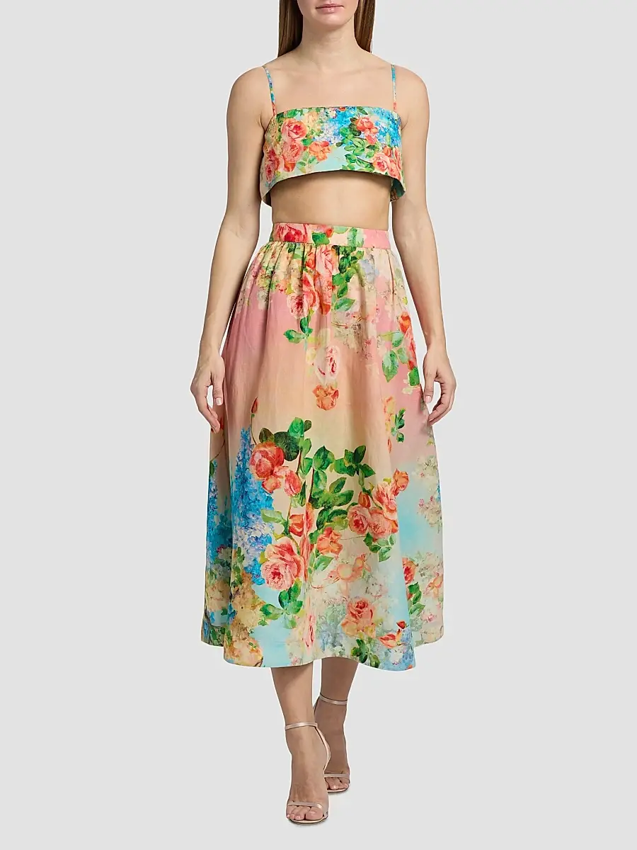 Hemant & Nandita Women's Floral Ombré Cotton-Linen Midi-Skirt | Thumbnail 2 Hemant & Nandita Women's Floral Ombré Cotton-Linen Midi-Skirt | Thumbnail 2