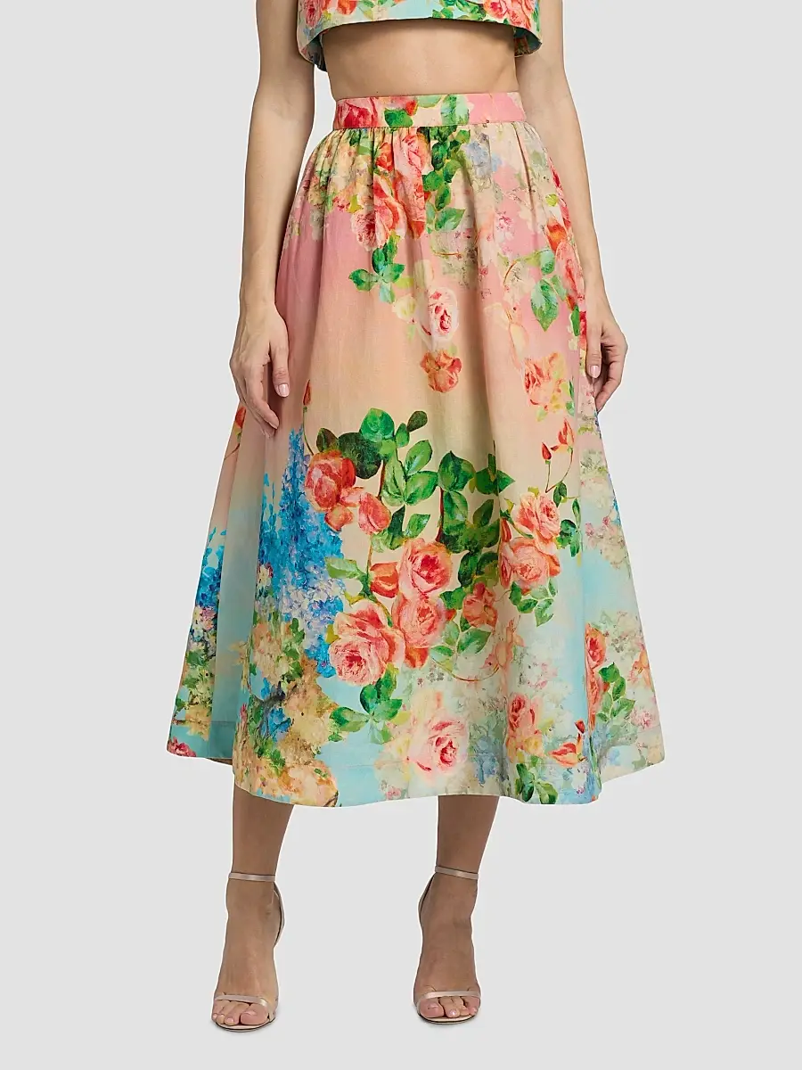 Hemant & Nandita Women's Floral Ombré Cotton-Linen Midi-Skirt | Thumbnail 3 Hemant & Nandita Women's Floral Ombré Cotton-Linen Midi-Skirt | Thumbnail 3